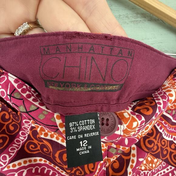 Manhattan Chino Shorts Women's 12 Paisley Stretch 36 x 4 Mid Rise‎ Pink Orange - Picture 5 of 8